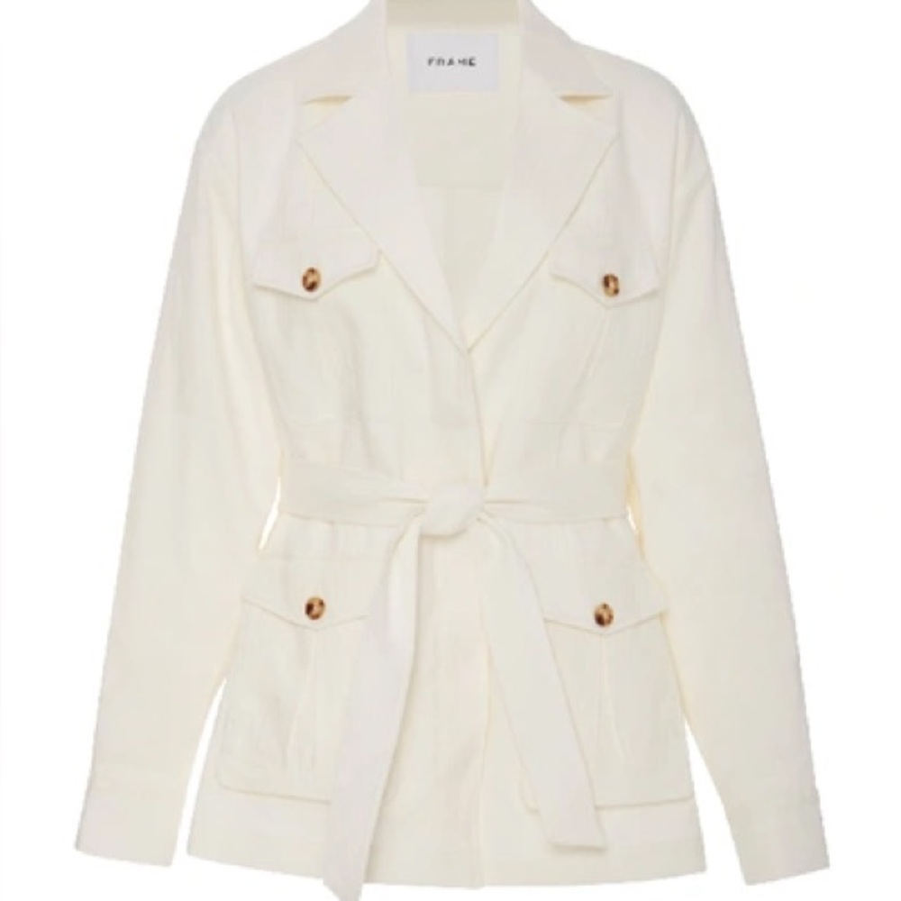 Frame linen off white jacket with tie waist